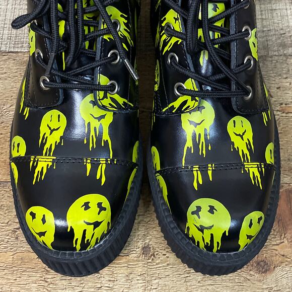 NEW T.U.K Happy Trip Smiley 7 Eye Viva Mondo Creeper Combat Boots Black Size 10 - Picture 2 of 9